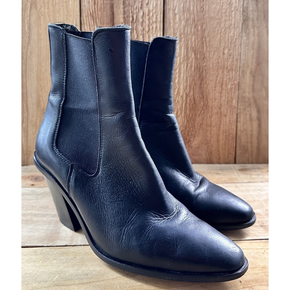Topshop Heeled Western Ankle Boots Women's 7.5/ 38 Black Leather Business